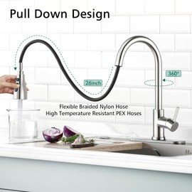 CREA Kitchen Sink Faucet,Pull Down Kitchen Faucets with Sprayer 3 Modes,Brushed Nickel Uitility Laundry Faucet Single Hole Bar Sink Faucet 360°Swivel High Arc Commercial RV Faucet Stainless Steel