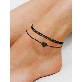 Anklets for Women Black Large Anklet Heart Anklets Adjustable Cuban Link Anklet for Women Ankle Jewelry Gifts for Teen Girls