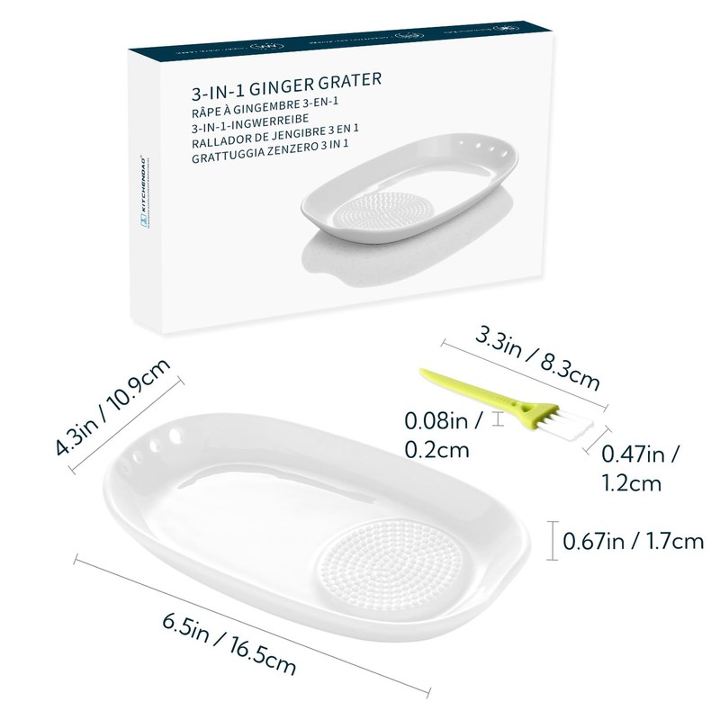 KITCHENDAO 3 in 1 Porcelain Ginger Grater Tool Spoon Rest