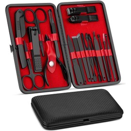 Manicure Set, Pedicure Kit, Nail Clippers, Professional Grooming Kit, Nail Tools 8 In with Luxurious Travel Case For Men and Women 2022 Upgraded Version, Black, 1 Count