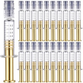 Nuanchu 20 Pcs 1ml Borosilicate Glass Syringes with Gold Metal Plunger, Leakproof Luer Connector, Without Needle Heat Resistant Accurate Measuring Tool for Thick Liquids, Glue, Ink, Pet