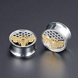 Cooker Stainless Steel Honey Bee Ear Gauges Double Flared Tunnel for Ear Piercing Loosen Ear Cups, Resin