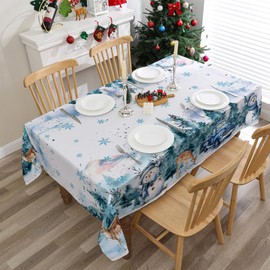 CUSUGBASO Christmas Tablecloth 52x70 Inches, Holiday Table Cloth for Rectangle Tables - Snowman and Truck Christmas Decorations for Home - Water-Resistant Christmas Decor for Party, Kitchen
