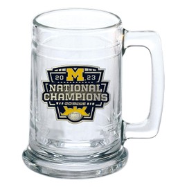 Heritage Pewter Michigan Wolverines 2023 CFP National Champions Beer Stein Glass | 15 Ounce German-Style Beer Glass | Intricately Crafted Metal Pewter Alma Mater Inlay