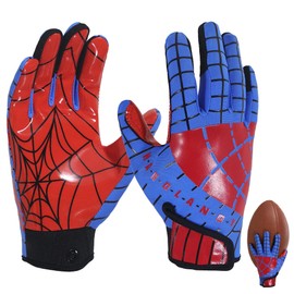 GIAMZONP Kids Football Receiver Gloves - Youth High Grip Football Gloves Stretch Fit for Enhanced Performance for Children, Red&Blue L