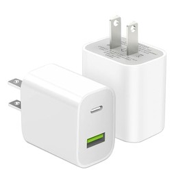 Paquete de 2 bloques de cargador USB C, cargador de pared tipo C de doble puerto de carga rápida, adaptador de corriente de 20 W, cubo para iPhone 14/