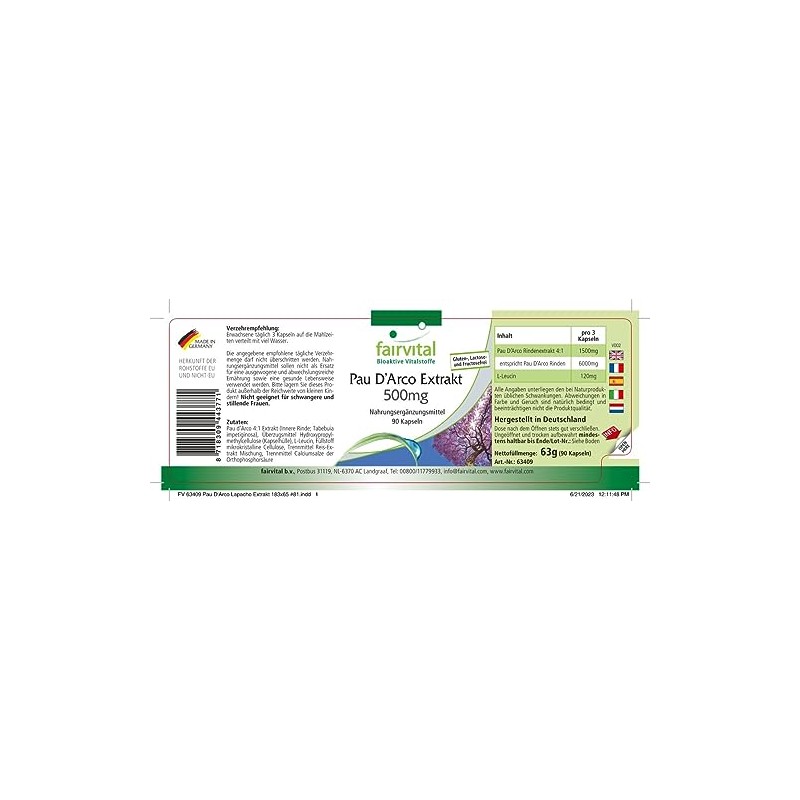 Fairvital Lapacho Bark Extract 500 mg - Pau D'Arco -