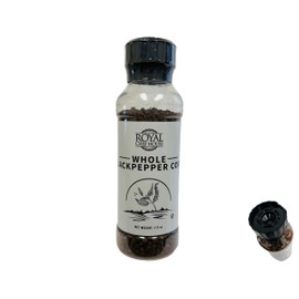 RoyalHouse 7.5 Oz Whole Black Peppercorns in Plastic Grinder Refill, Kosher, Vegan, Natural, Spice Seasoning for Cooking