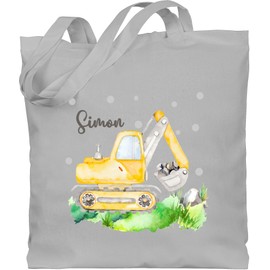 Geschenk mit Namen personalisiert by Shirtracer - Cotton Bag - Excavator I Digger Driver Gift, 1 Light Grey