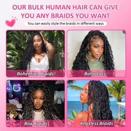 MSCATHY Human Braiding Hair for Boho Braids Deep Wave Bulk Human Hair for Braiding 150g Brazilian Human Hair for Boho Braids 24inch Bohemian Hair for Braiding Natural Black Best Human Extensions