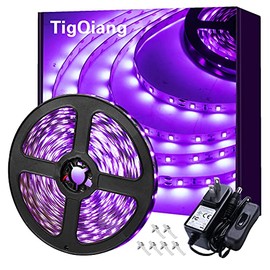 TigQiang Black Light Strip, 20ft/6M Flexible LED Black Light with kit, 360 lamp Beads, 12V Black Light, Non-Waterproof for Indoor Fluorescent Dance Party, Stage, Birthday, Wedding, Dark Party