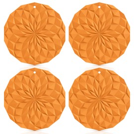 ME.FAN Silicone Trivet Mats - 4 Pack Pot Holders - 7.4'' Thickened Hot Pads for Hot pots, Pans and Dishes, Heat Resistant Silicone Trivet for Table and Counter Top Orange