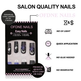 Starry Sky Press on Nails Medium Coffin OFDNE Fake Nails False Nails with Moon Stars Designs Purple Blue Gradient Full Cover Glossy Glue on Nails Acrylic Nails for Women Girls 24 Pcs