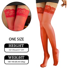 Yolev Lace Thigh High Stockings Knee Stockings Women's Red Lace Thigh Stockings Transparent Stockings Thigh Highs Socks Translucent Silk Tights, red