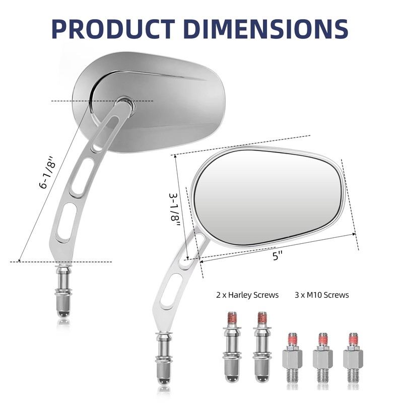 Motorcycle Mirrors,Chrome CNC Handlebar Mirrors for for 1982-2024 Harley Road