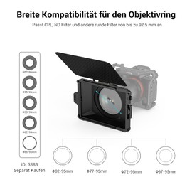 SMALLRIG Mini Matte Box Lite with Top Flag for DSLRs and Mirrorless Cameras, Compatible with 67 mm/72 mm/77 mm/82 mm/95 mm Lenses, Comes with Filter Insert - 3575