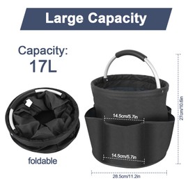 DMJJSD® 17L Cleaning Caddy with Handle Storage Box for Cleaning Utensils Multi Pocket Collapsible Cleaning Organiser Caddy Durable Cleaning Organiser Collapsible Storage Basket for Toiletries (Black)