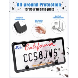 Drsvabze 2-Pack Clear License Plate Covers and Frames - Acrylic Car License Protector*2, Stainless Frame*2, Anti-Theft Standard Screws Set*8 and Self-Tapping Screws Set*8 in Storage Box for Front&Rear