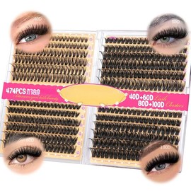 Calphidar Eyelash Clusters Lash Clusters Wispy Individual Lashes 476PCS D-curly Lash Extension 10-16MM Natural Lashes Clusters DIY Cluster Eyelash Extensions for Beginners:_B-40D+60D+80D+100D