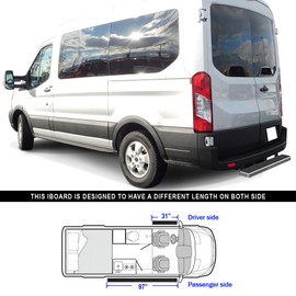 APS iBoard Rear Step Bar 5 inches Silver Compatible with Ford Transit 2015-2020 Full Size Van (Nerf Bars Side Steps Side Bars)