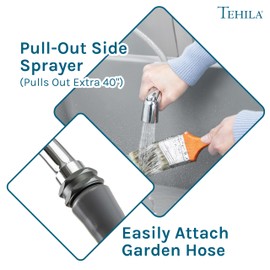 Grey Space Saver Utility Sink by JS Jackson Supplies, Freestanding Tehila Space Saving Laundry Tub, Chrome Gooseneck Faucet with Side Sprayer