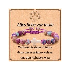 Aunis Taufgeschenke für Mädchen, Naturstein-Kreuz-Armband, Geschenke für Mädchen Tochter Enkelin