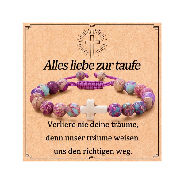 Aunis Taufgeschenke für Mädchen, Naturstein-Kreuz-Armband, Geschenke für Mädchen Tochter Enkelin