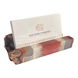 Craftsman Stoneworks Handcrafted Red Agate Business Card Holder from Brazil - Elegant Desk Organizer and Display Stand for Women and Men - Unique Stone Art Piece (Red)