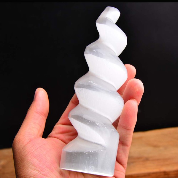 AMOYSTONE Selenite Crystal Tower Large Spiral Wands Healing Stones Chakra for Meditation 6" Home Decoration 1 PC