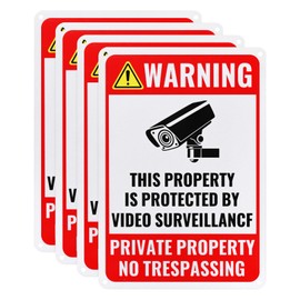 M METERXITY 4-Pack Warning This Property Is Protected by Video Surveillance Sign,25x17cm Aluminum Under Camera Monitoring Recording Sign Reflective Security Camera Sign for House/Business/CCTV