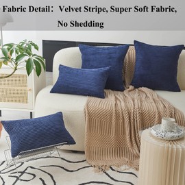 Home Brilliant Navy Cushion Covers 45 x 45 Throw Pillow Cover Bed Soft Striped Corduroy Cushion Cover for Sofa Couch, Navy Blue, Set of 2, 45x45 cm, 18x18 inch