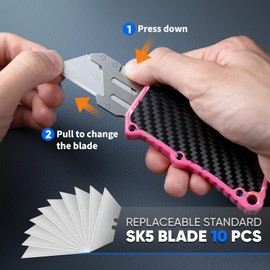 XXV Doughnut Otf Aluminum Alloy Utility Knife, Pink Retractable Box Cutter,Cute Heavy Duty Pocket Knife, Safety Replaceable Blade EDC Razor Knives with 10Pcs Replaced Blades