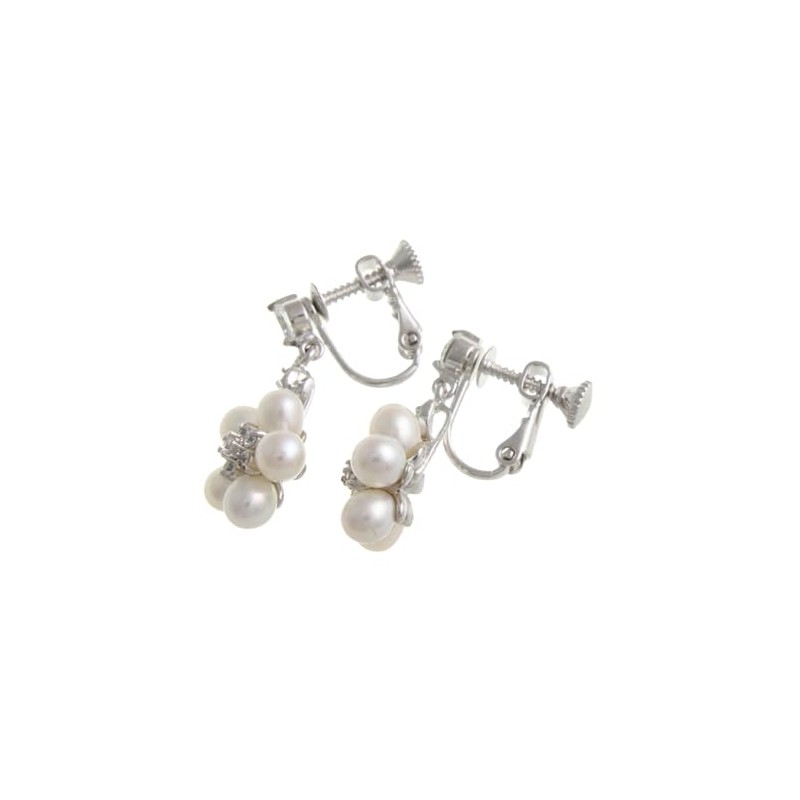 VingTAINE E2-34 Stone x Freshwater Pearl Flower Earrings, Cubic Zirconia,