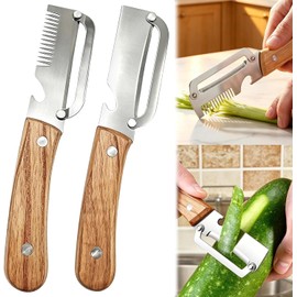 Cuchillo Pelador Multifuncional - Pelador de Verduras con Mango de Madera y Abrebotellas, Rallador Manual de Acero Inoxidable para Frutas y Verduras