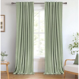 100% Blackout Shield Linen Blackout Curtains for Bedroom 90 Inches Long, Back Tab/Rod Pocket Living Room Drapes, Thermal Insulated Blackout Curtains 2 Panels Set, 50" W x 90" L, Sage
