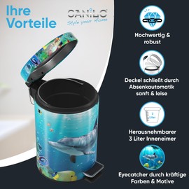 Sanilo Cosmetic Bin 3 L with Soft-Close Mechanism, Many New Bathroom Bins to Choose From, Waste Bin with Inner Container for Any Bathroom (Dolphin)