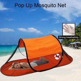 CMINGJ Large Pop Up Mosquito Tent, Portable Foldable Mosquito Net with Bottom for Bed Camping Travel Patio, Mosquito net Suitable for Outdoor Indoor (78 * 28 * 27inch) (Orange Bottom & Orange Top)