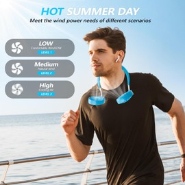 Portable Wearable Neck Fan Rechargeable: 360 Degrees Rotation Mini Personal Cooling Neckband Fans with 3 Speed Settings Hands Free for Sports Office Working Travel Outdoor Activities