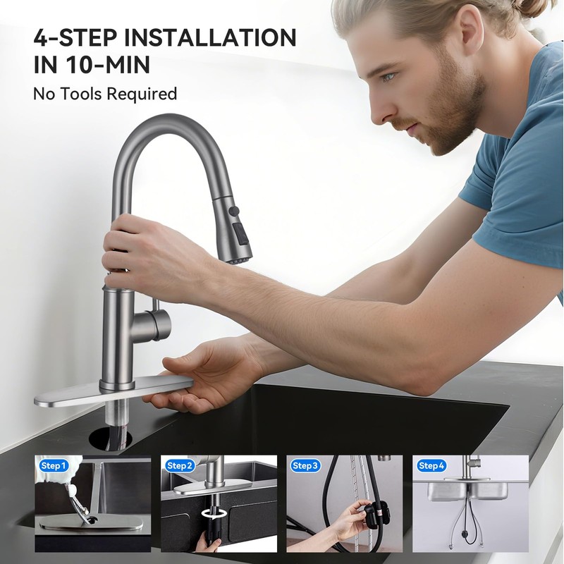 Arofa Kitchen Faucet with Pull Down Sprayer, Brushed Nickel Kitchen