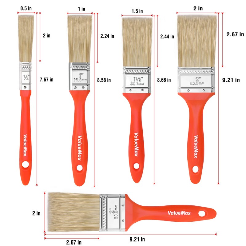 ValueMax Paint Brushes 5-Pack, Paint Brush Set with 4 Sizes,