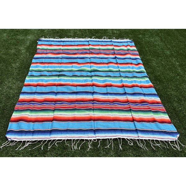 Outdoor Beach Blanket Portable Camping Picnic Mat Blue mexican sarape summer rv.