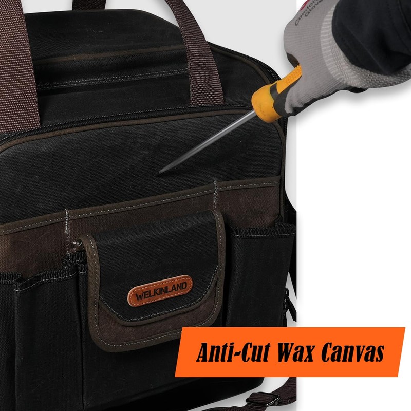 WELKINLAND 54Pockets Electrician Tool Bag, Heavy-Duty Hard Bottom Tool Bag,