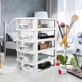 Operitacx 5 Plastic Storage Drawers, Multifunctional Clear Storage Drawers Tower with Handles, Drawers Storage Unit Tower Unit for Home Office School, 12.2" x 5.9" x 8.5", White