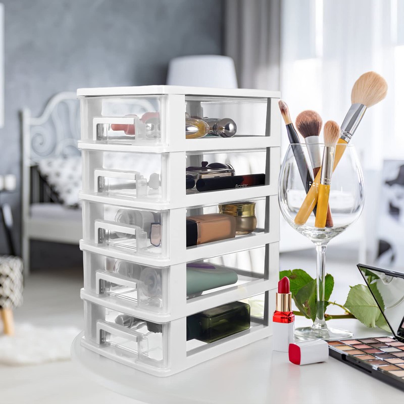 Operitacx 5 Plastic Storage Drawers, Multifunctional Clear Storage Drawers Tower