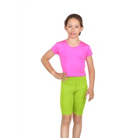 Janisramone Girls Children Plain Stretchy Dance Gymnastics Sport PE School Game Summer Cycling Shorts, lime