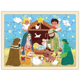 Wooden Jigsaw Puzzles 48 pcs for Children Ages 3-5, Savior Born Jigsaw Puzzles, pre-School Learning Toy Gifts for Boys and Girls