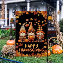 Fall Gnome Garden Flag 12x18 Inch Double Sided Outside, Welcome Autumn Maple Leaves Seasonal Yard Outdoor Flag,Autumn Thanksgiving Holiday Outdoor Seasonal Decorations for Home