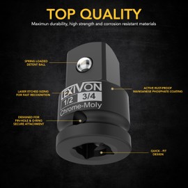 LEXIVON 1/2 Inch Impact Socket Adapter, 1/2 Female to 3/4 Male Increaser | 12.5mm to 20mm, Made of Premium Quality Chrome Vanadium Steel, Fully Impact Rated (LX-401)