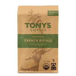 Tony's Coffee, French Royale (12oz), Dark Roast Whole Bean Coffee, Organic and Fair Trade
