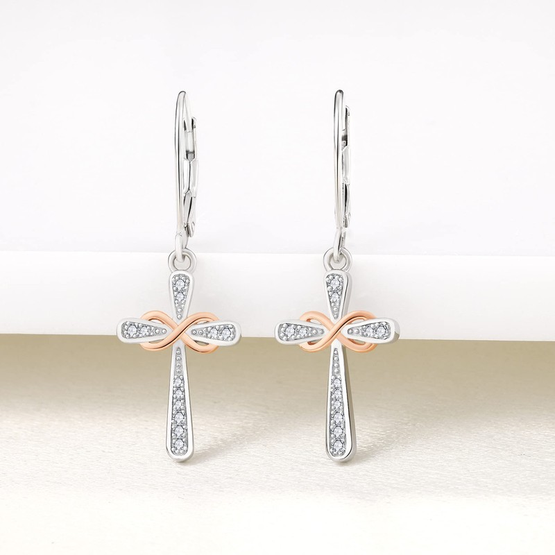 YL Cross Earrings Sterling Silver Infinity Dangle Drop Earrings 18k